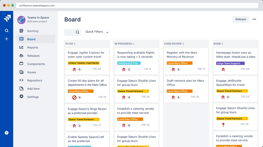 지라로 프로젝트를 관리하는 예시 이미지입니다.