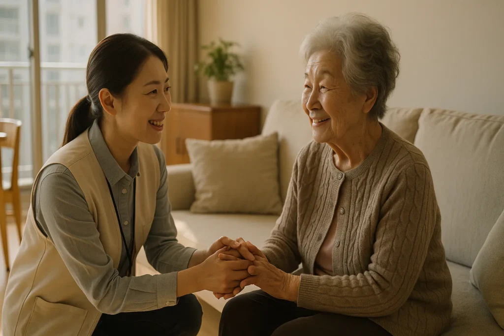 노인맞춤 돌봄서비스 생활지원사가 독거노인 가정을 방문해 안부를 묻는 모습