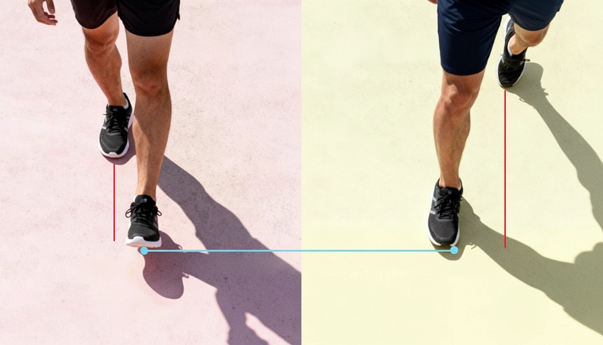 짧은 보폭과 큰 보폭의 차이를 비교하는 이미지