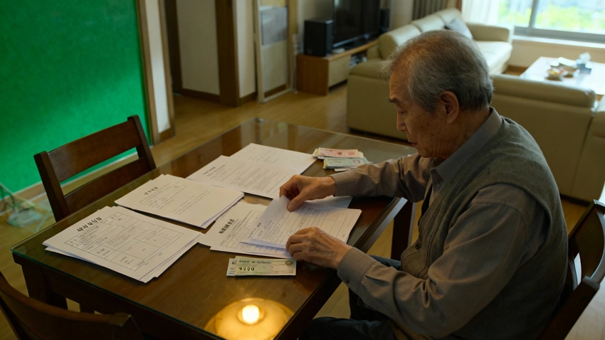 긴급복지 지원 신청 서류를 정리하는 한국 시니어