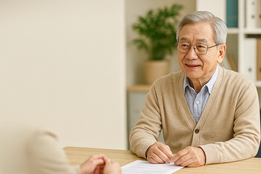 복지관에서 상담받는 어르신 모습