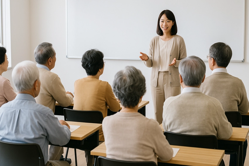 교육장에서 오리엔테이션 받는 시니어 참여자