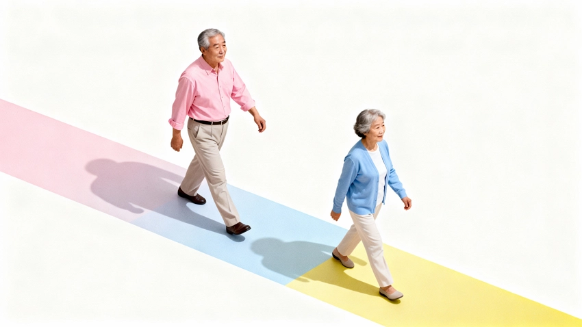 바른 자세로 걷는 한국 고령자 이미지