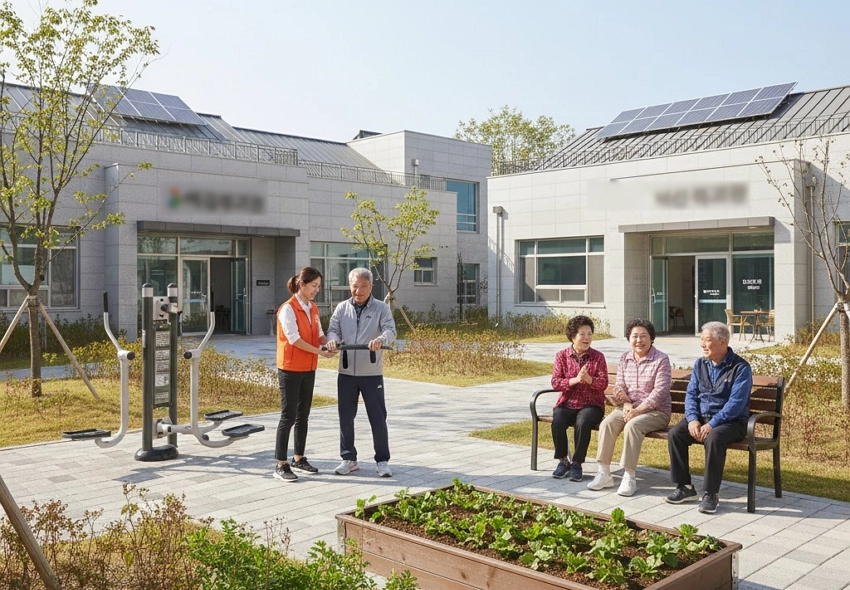 공공임대 단지에서 산책하는 시니어들