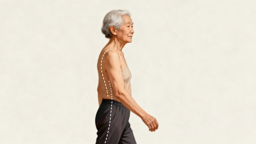 귀·어깨·골반이 일직선이 되도록 바르게 걷는 한국 고령자