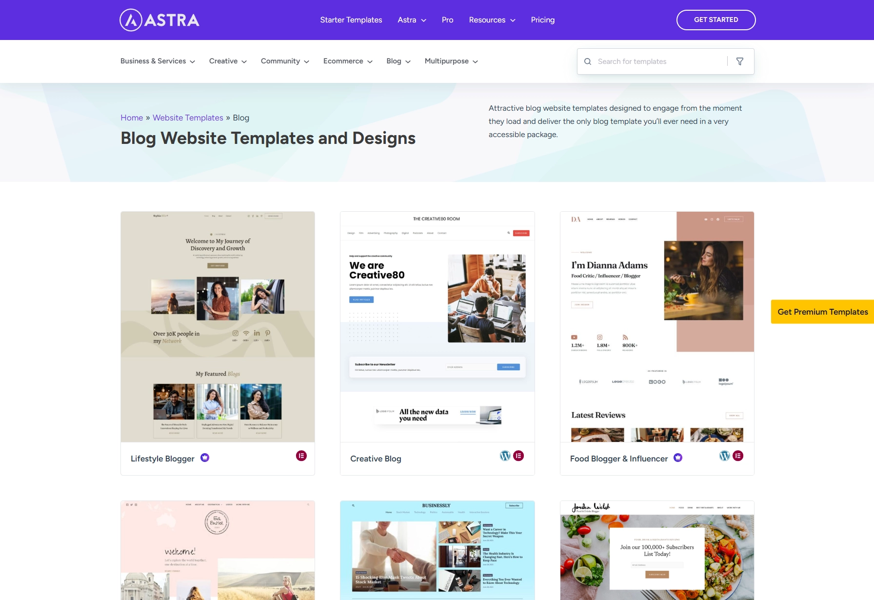 Astra 테마 템플릿 라이브러리 – 다양한 블로그 스타일 예시