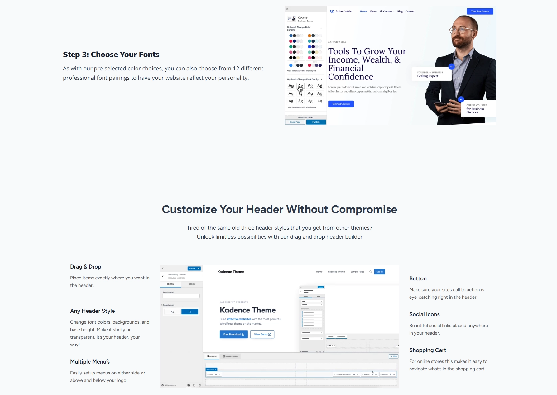 Kadence 테마의 다양한 본문 폰트 설정 화면 – 글 중심 블로그 예시