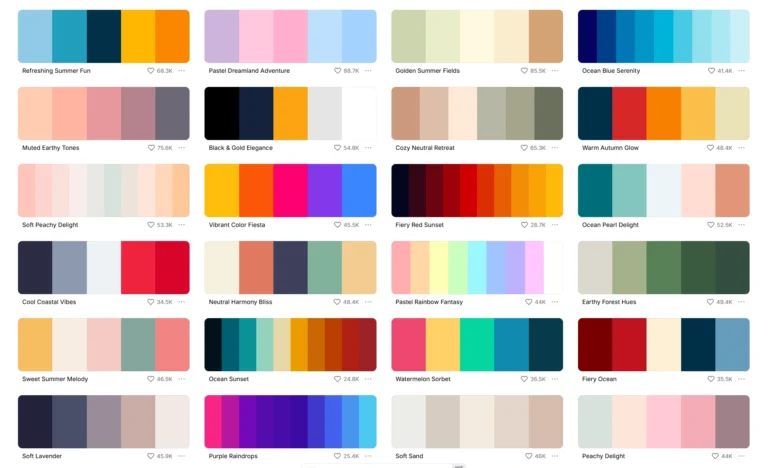 Coolors 사이트에서 제공하는 컬러 팔레트 예시