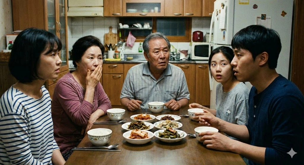 치매 초기 징후로 같은 질문을 반복하는 어르신과 걱정스러운 표정의 가족 모습