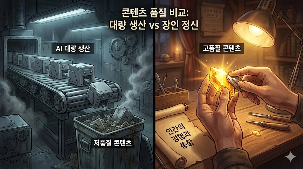 고품질 오리지널 콘텐츠와 저품질 복사 콘텐츠의 가치 비교