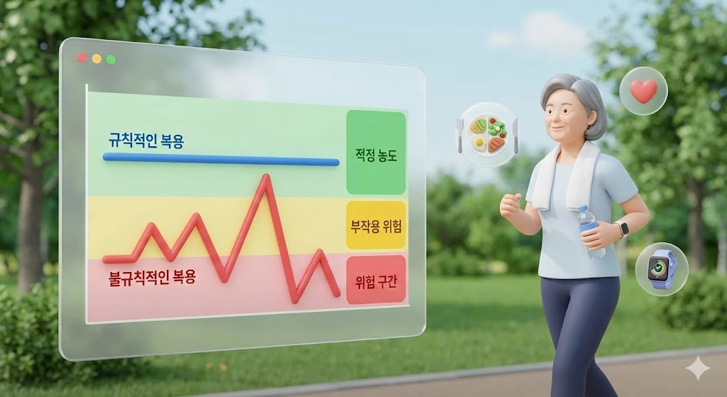 고혈압 당뇨 약 복용 시간의 중요성을 나타내는 그래프 이미지