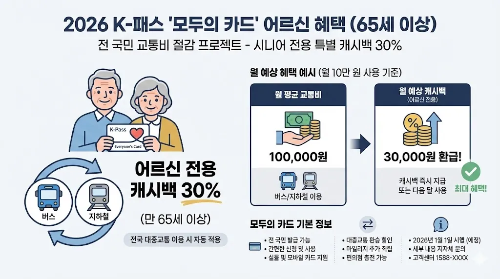 2026년 K-패스 모두의 카드 65세 이상 환급률 30% 혜택 요약