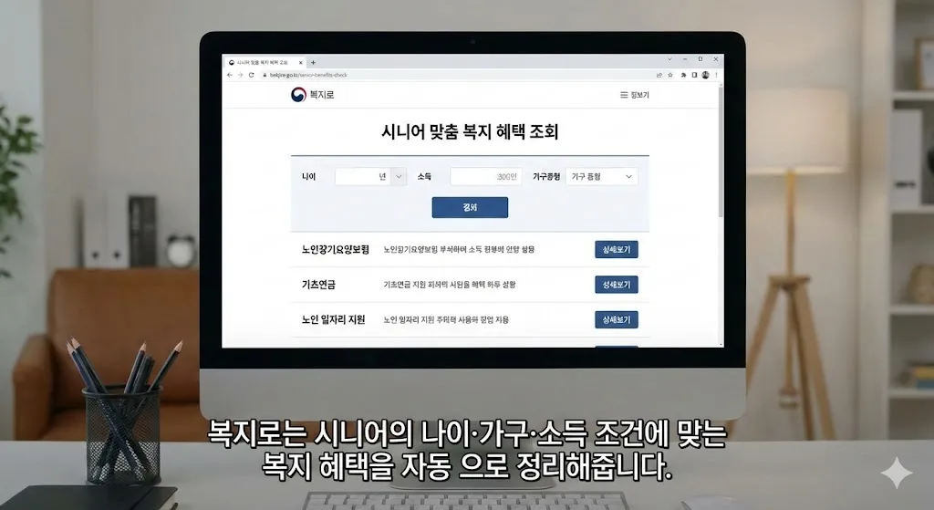 복지로 시니어 맞춤 복지 혜택 조회 화면