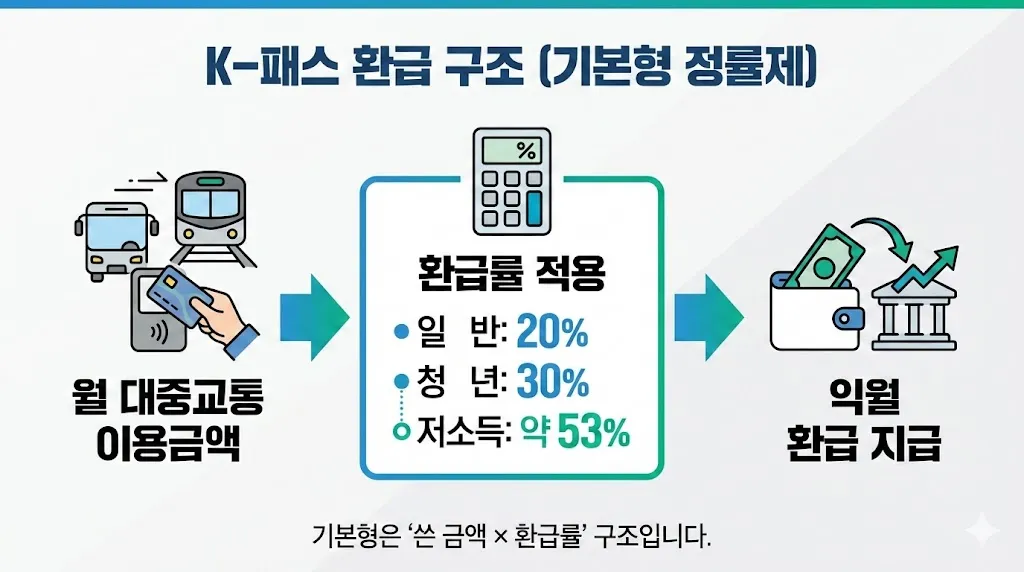K-패스 기본형 정률제 환급 구조를 한눈에 보여주는 도식