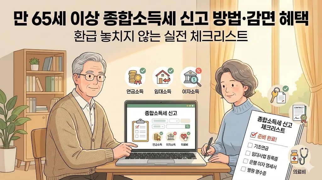 만 65세 이상 종합소득세 신고 방법과 환급·감면 포인트를 체크하는 시니어