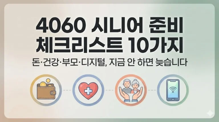 4060 시니어 준비 체크리스트 10가지 돈 건강 부모 디지털을 한눈에 정리한 이미지