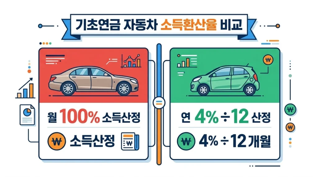 기초연금 고급자동차와 일반자동차 소득환산율 비교표