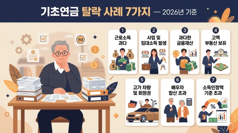 기초연금 탈락 사례 7가지 2026년 기준 인포그래픽