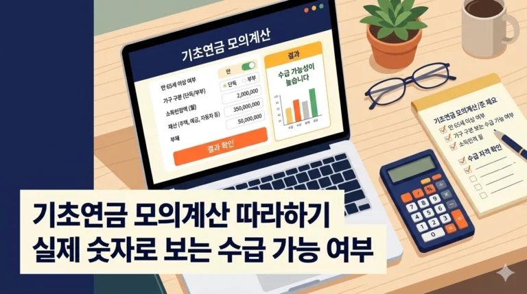 기초연금 모의계산 따라하기 – 2026년 기준 수급 가능 여부 확인