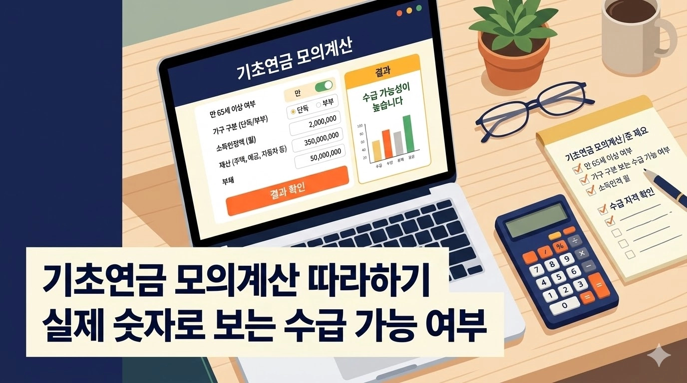 기초연금 모의계산 따라하기 – 2026년 기준 수급 가능 여부 확인
