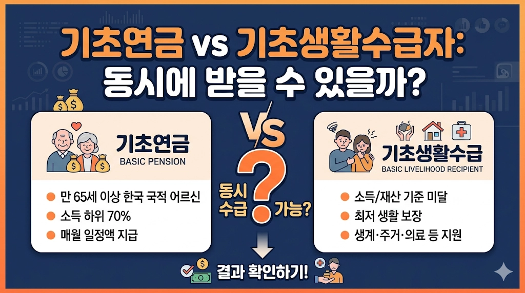 기초연금 기초생활수급자 차이 비교 및 동시 수급 가능 여부 안내