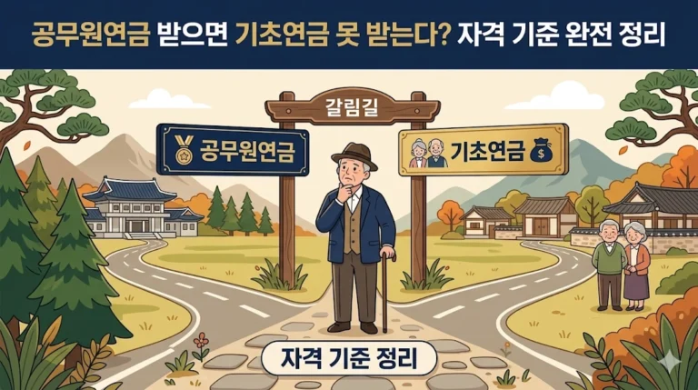 공무원연금 받으면 기초연금 수급 여부를 설명하는 인포그래픽 이미지