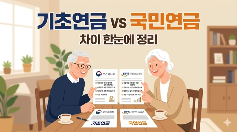 기초연금과 국민연금의 차이를 비교하는 2026년 기준 안내 이미지