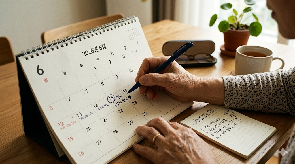 기초연금 신청 시기 – 65세 생일 달력 표시하는 장면