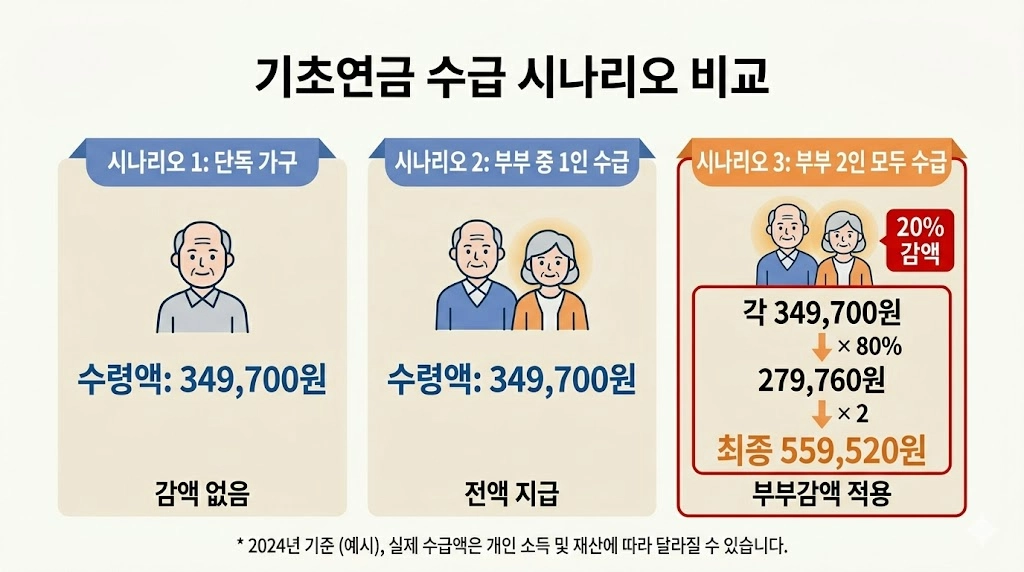 기초연금 단독가구 부부가구 수령앨 비교 시나리오 인포그래픽