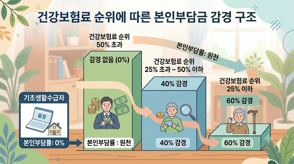 장기요양 본인부담금 감경 단계를 보여주는 그래프
