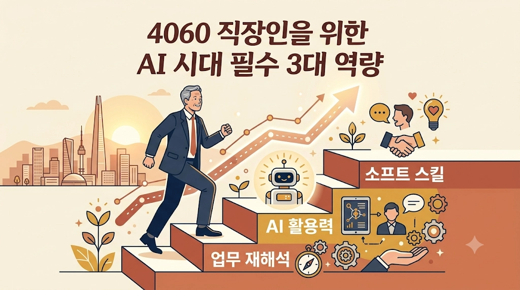 4060 직장인이 AI 시대에 준비해야 할 3가지 커리어 전략 일러스트