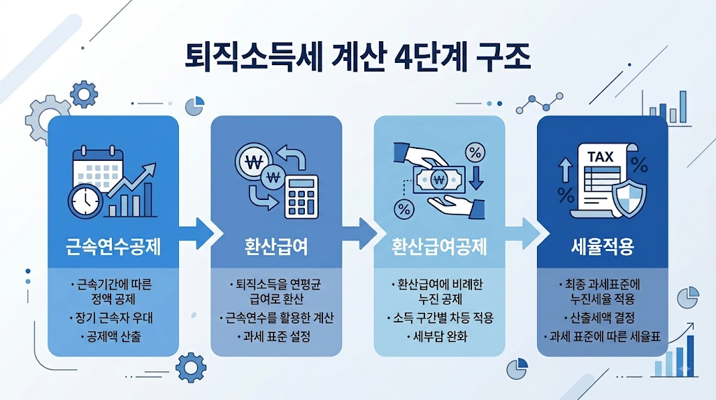 퇴직소득세 계산 4단계 구조 인포그래픽