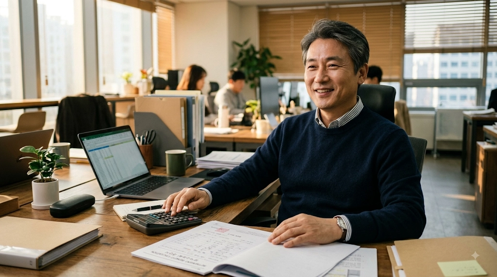 퇴직소득세 계산 후 안도하는 직장인